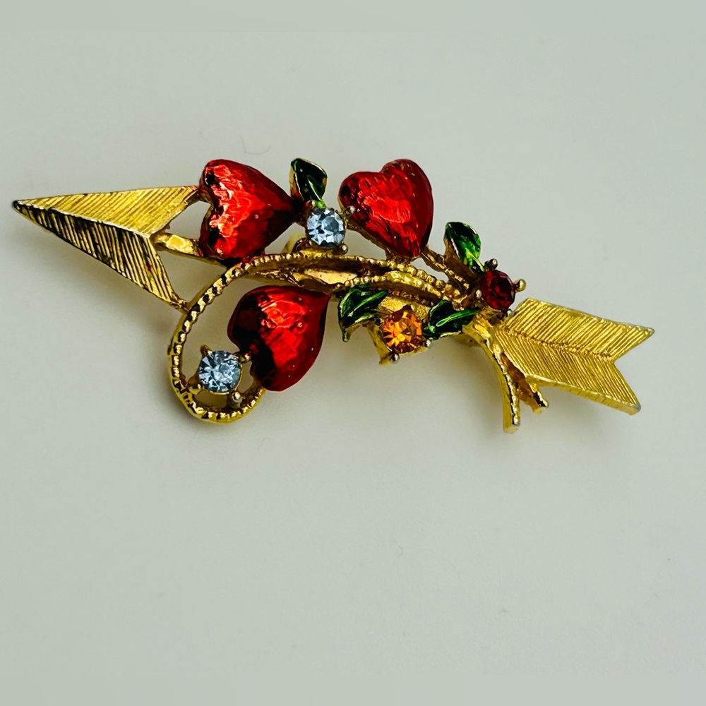 Vintage Rhinestone Cupid’s Arrow Gypsy Love Spell whimseygoth witchy Pin Brooch
